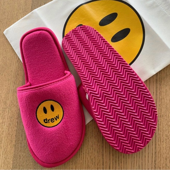 Women’s size L/XL Drew House slippers mascot face magenta Justin Bieber slides - Picture 3 of 4